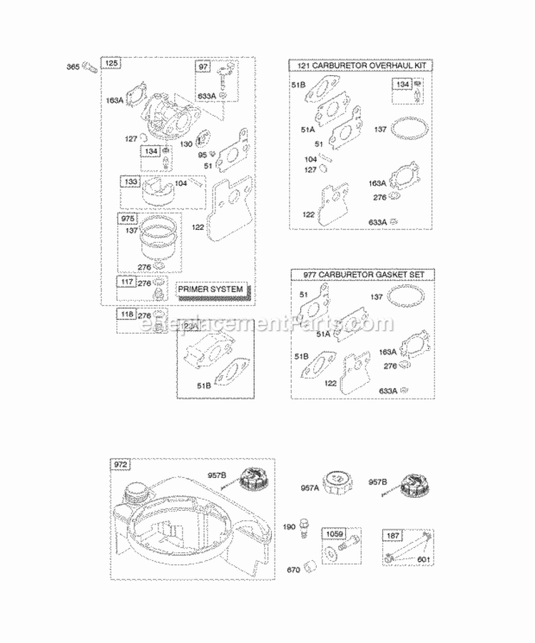 Carburetor Fuel Supply Diagram and Parts List for 11C602-0100-E1  Briggs and Stratton Engine